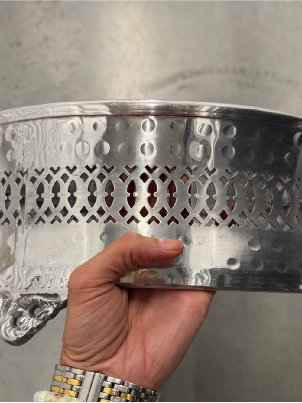 Polished Silver Metal Decorative Serving Basket